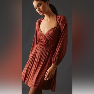 Anthropologie | Shirred Cut-Out Mini Dress Rosey Orange Satin